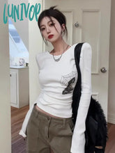Lunivop Vintage Grunge Long Sleeve T Shirts Women Aesthetic Y2K Streetwear Crop Tops Female 2000S